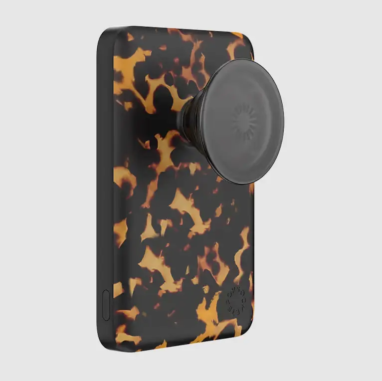 Tortoiseshell MagSafe Magnetic PowerPack Phone Holder - PopSocket-Compatible Mobile Stand, Tech Accessory Mount for Smartphones