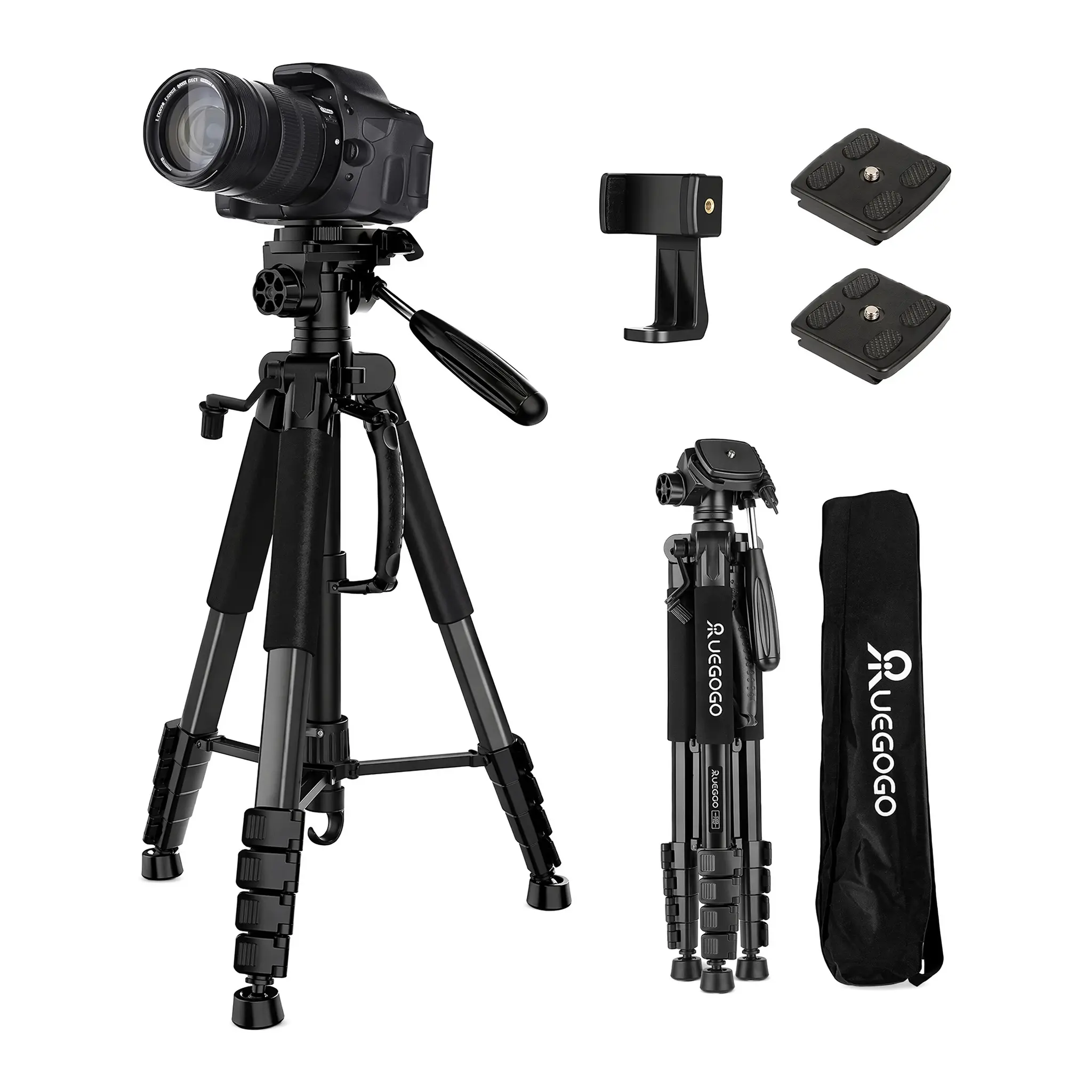 Heavy Duty 74 Inch DSLR Tripod, Rotatable Ball Head, Equipped Phone Mount & Storage Bag, Compatible with iPhone, GoPro, SLR Cameras#SummerWins#BackToSchoolDeal