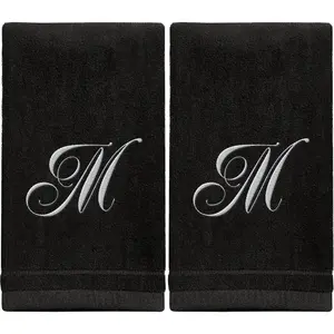 Personalized Initial Fingertip Towels 2 Pack 11x18 Black Towel With White Embroidery Modern Monogrammed Towels Great Personalized Gift for Women Teachers Friends Bridesmaids Initial M
