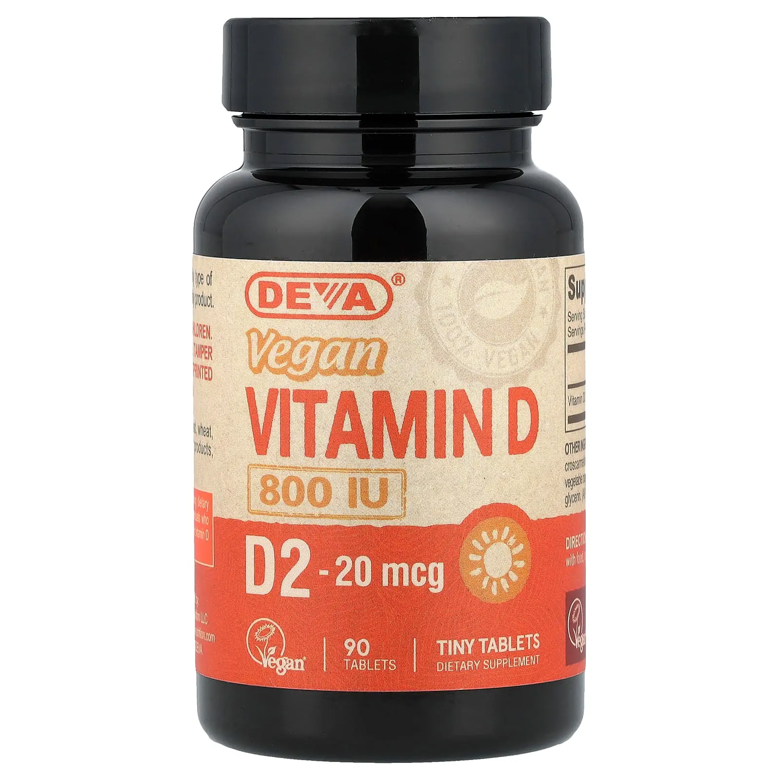 Deva Vegan Vitamin D2, 20 mcg (800 IU), 90 Tablets