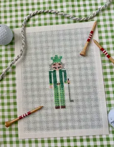 Golfer Gingham Nutcracker Hand Painted Needlepoint Canvas | Ornament Size | Christmas Craft