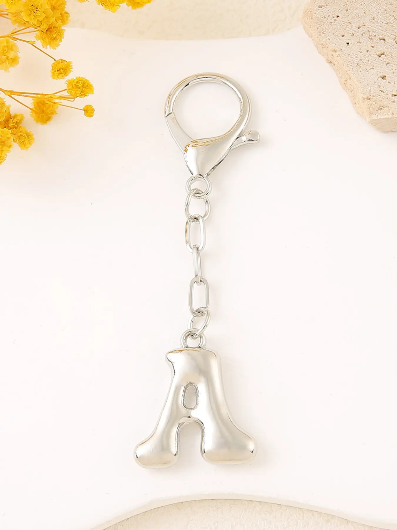 Silver Color Bubble Initial Bag Charm, Elegant Letter Keychain Jewelry for Women, Perfect Purse Accessory & Gift Idea, Keychain For Bags, Key Charms