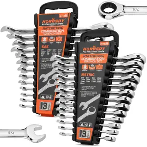 26-Piece Ratcheting Wrench Set|   Metric and SAE|   Ratchet Combination Wrenches Set with Organizer|   72-Tooth|   Chrome Vanadium Steel|   6-19 mm & 1\/4\u201D to 3\/4\u201C (13-Piece Metric&SAE)