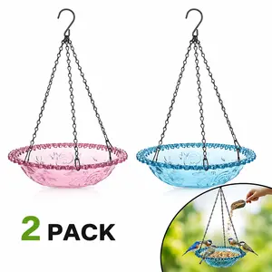 2-Pack Hanging Bird Feeder with Water & Bath Tray, 3-In-1 Outdoor Bird Feeder, Bird Feeding Station, Adjustable Metal Chain Hook, Anti-Spill Design for Garden, Patio & Yard