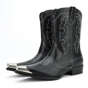 Men's retro casual embroidered pointed denim boots      Outdoorfun  Shoe Shoe Closed Boy Decor