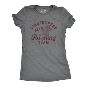 Womens Gingerbread Man Running Team T Shirt Funny Xmas Cookie Sprinting Joke Tee for Ladies Funny Womens T Shirts Cute Vintage Fashion Casual Ladies T-Shirt Gift Christmas Tops for Women Funny Food Top Women's Dark Grey