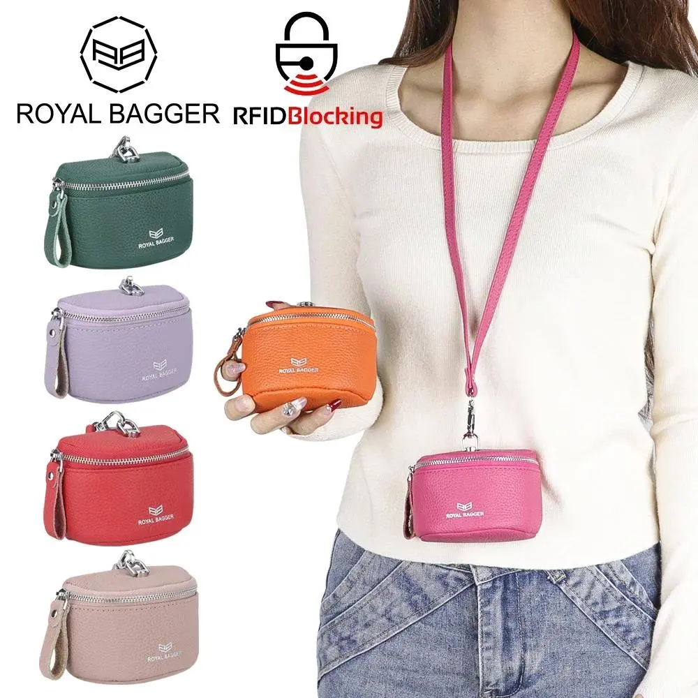 Royal Bagger Women's Minimalist Genuine Leather RFID Blocking Wallet - Cute Mini Zippered Coin Holder, Lightweight Purse, Simple Fashion Storage Bag 2900, Rfid Blocking Wallets, Clutch Purses Wallet