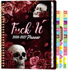 Gothic A5 Skull Print Hardcover 2026-2027 Planner, Office Stationery Supplies Weekly-Monthly Organizer Notebook with Stickers, Labels, Back Pocket for Back-to-School