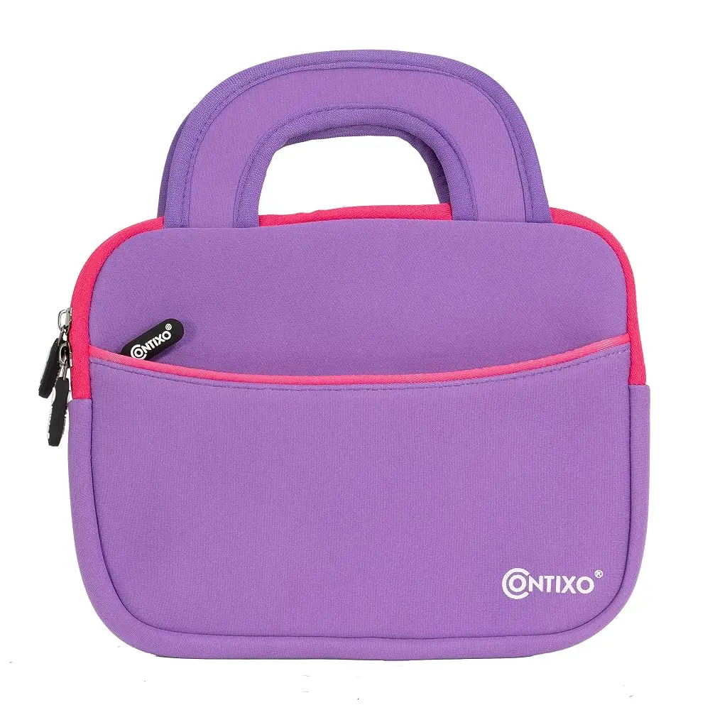 Contixo 7" Durable Children's Tablet Storage Shell Sleeve Bag with Handle & Accessory Pocket, Purple, Compatible with iPad Mini, Fire Tablet, Galaxy Tab