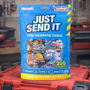 300PCS “Just Send It” Funny Stickers (Holographic) By Puraesla – Adult Humor Blue-Collar Decals for Men | Waterproof Stickers for Helmets, Laptops, Water Bottles & Cars