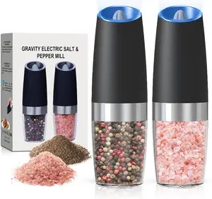 Automatic Electric Salt & Pepper Grinder Set – Battery Operated (6 AAA), Gravity Sensor, LED Light, Adjustable Coarseness, 2-Pack