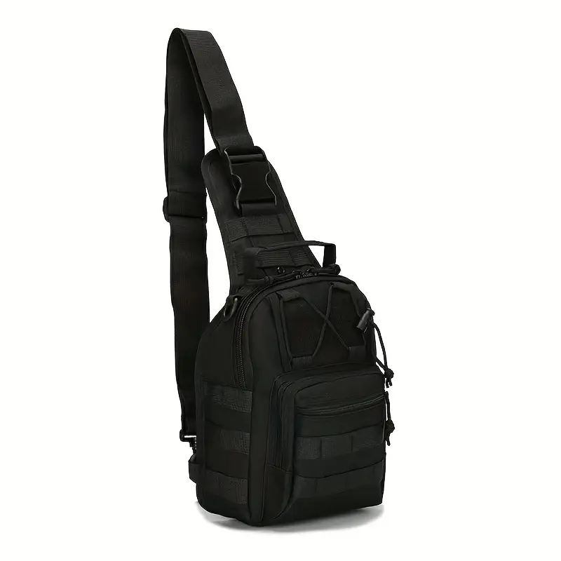 Outdoor single-shoulder fishing backpack, fishing tackle storage bag, gear backpack with fishing rod holder, tactical crossbody bag, large capacity, Molle chest pack, suitable for hiking, traveling, cycling, hunting, and everyday commuting for men women