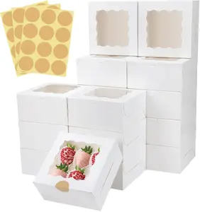 30 Pcs White Bakery Boxes with Window, White Paperboard Treat Boxes for Cookies, Pastry, Cookies, Strawberries, Macarons