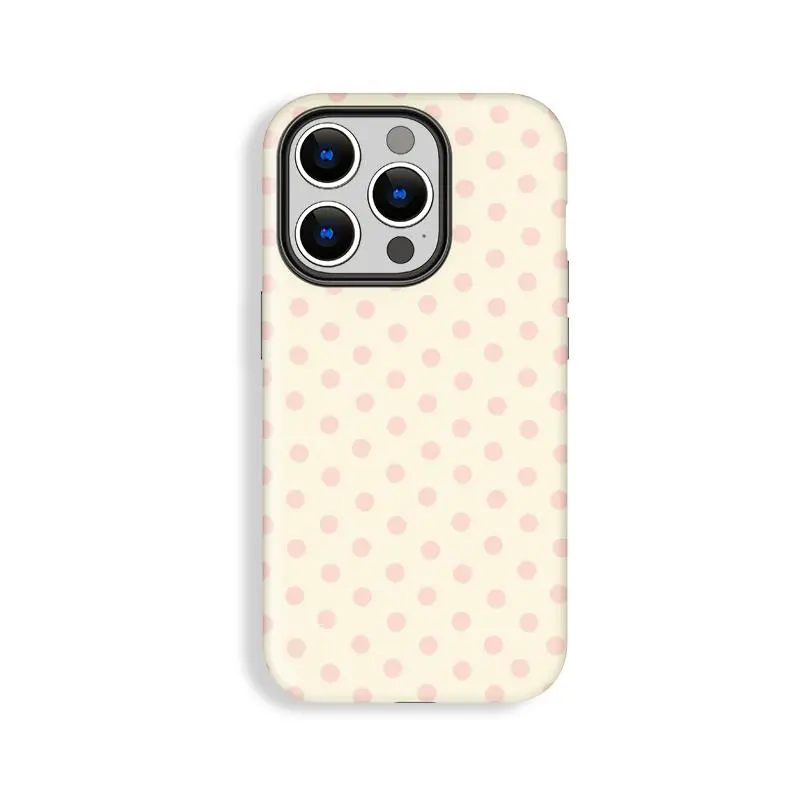 Cute white base color pale pink polka dot pattern phone case, phone Case Suitable for Iphone 11/12/13/14/15/16/17 Pro Promax Plus Air