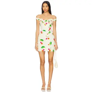 SWF Off Shoulder Pleated Mini Dress in Cherry Bomb