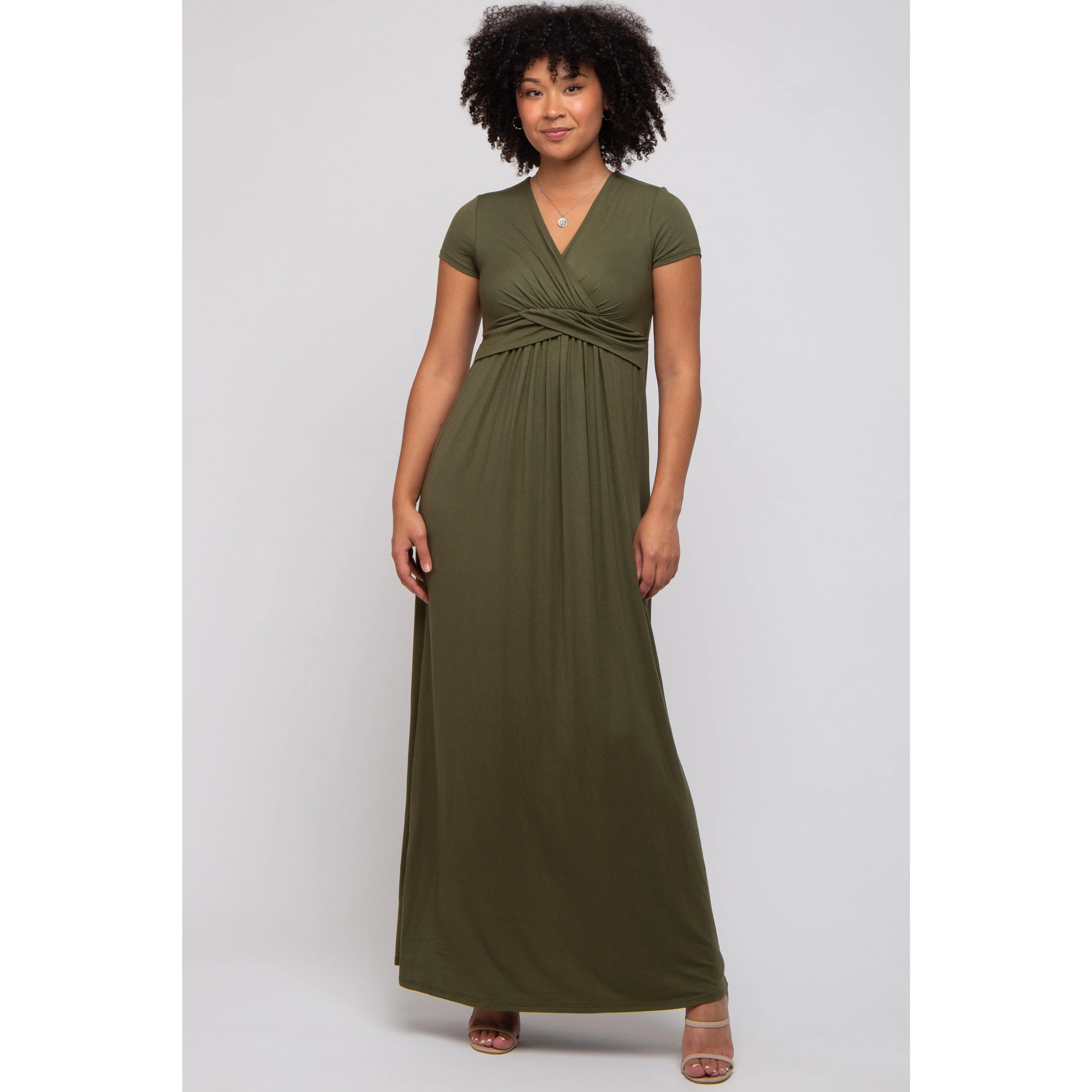 PinkBlush Olive Draped Nursing Maxi Dress