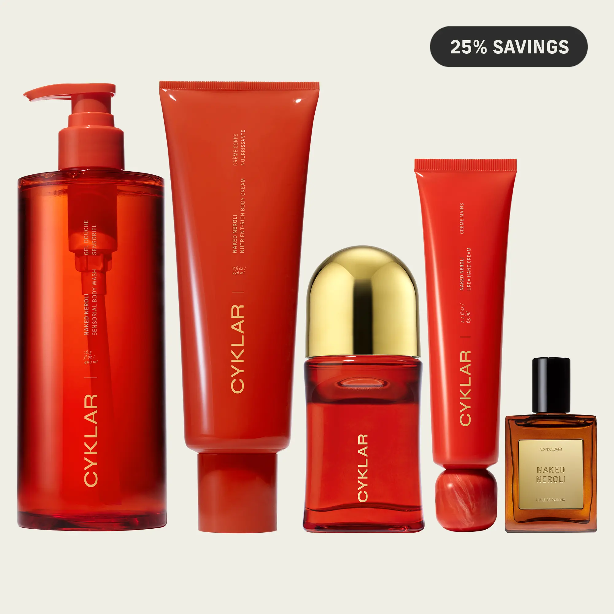 Naked Neroli Body Care Vault Set - Body Wash, Body Cream, Hand Cream, Mandelic Acid Deodorant & Perfume Oil