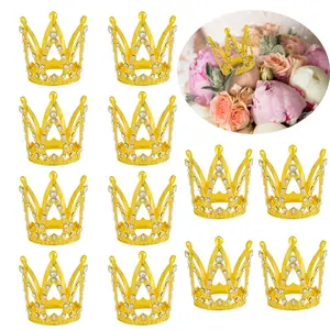 12 Pcs Gold Crown Cake Toppers – Pearl Tiara Princess Crowns for Wedding, Birthday, Party Decor