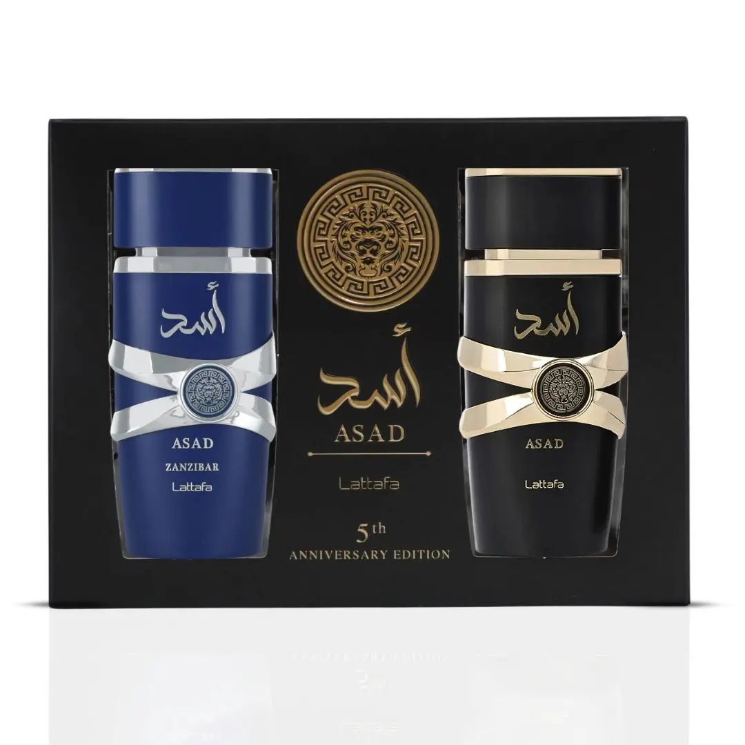 Lattafa Asad Unisex EDP Alcohol-Based Dual Pack Fragrance Discovery Set - 100ml Each (Including Asad Zanzibar), Arabic Scent, Aromatic Luxurious Scent, EDP Body Perfume