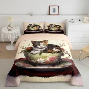 Cat Comforter,Queen Size for Girls,Cute Cat Comforter Set,Cartoon Cat Bedding Set for Bedroom Decor,Cat Duvet Set