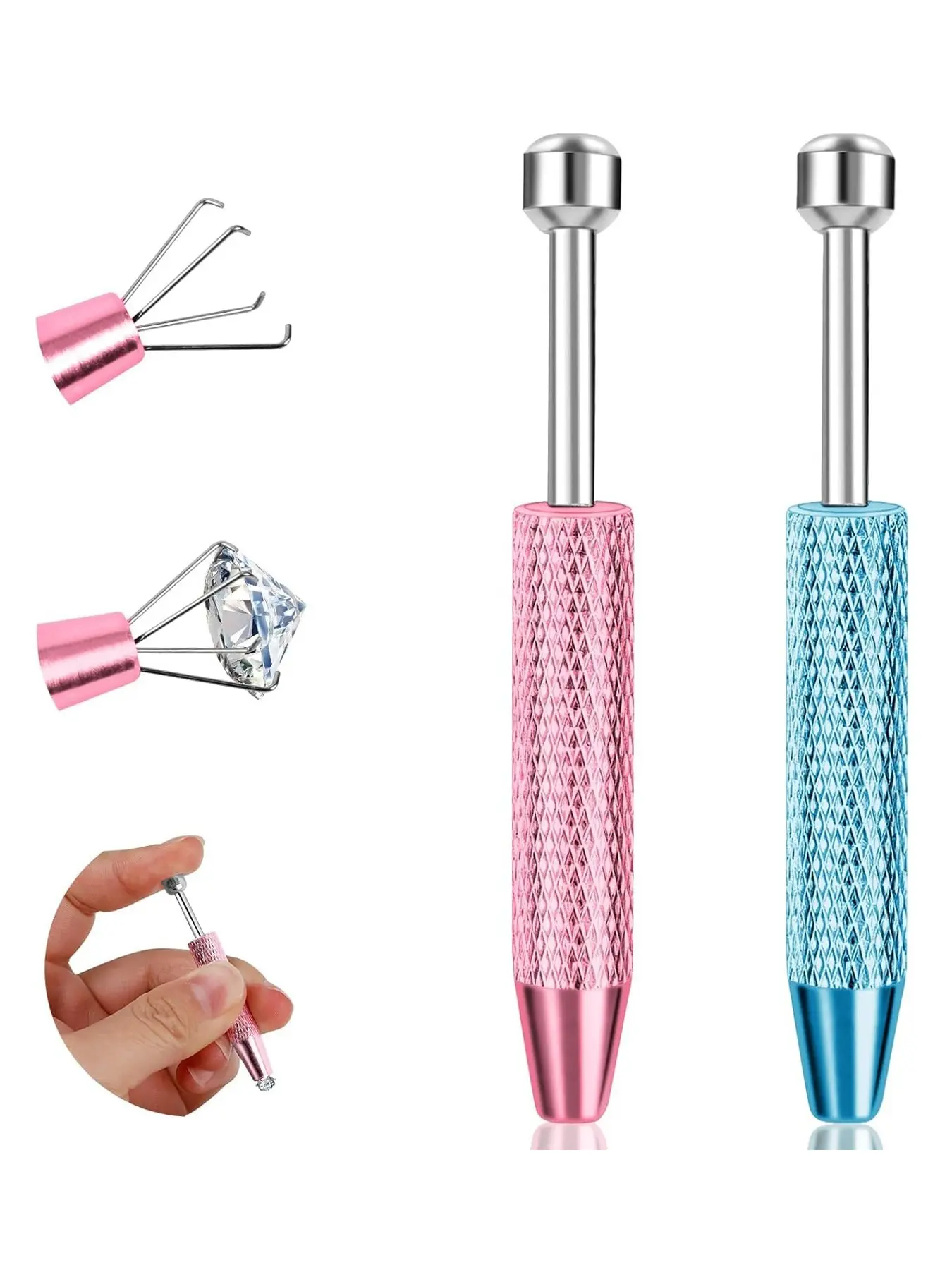 2Pcs Piercing Ball Grabber Tool for Changing Jewelry, Earring Changer, Stianless Steel Flat Back Design Earring Applicator Internally Threaded Push Pin Piercing Grabber Tool, Anti Slip 4 Claw Gem Ball Grabber Tool, Stainless Steel Push Pin, Body Jewelry