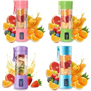 Portable Blender Juicer Cup USB Rechargeable Smoothie Mix Fruit Machine in Pink Green Purple and Blue Colors