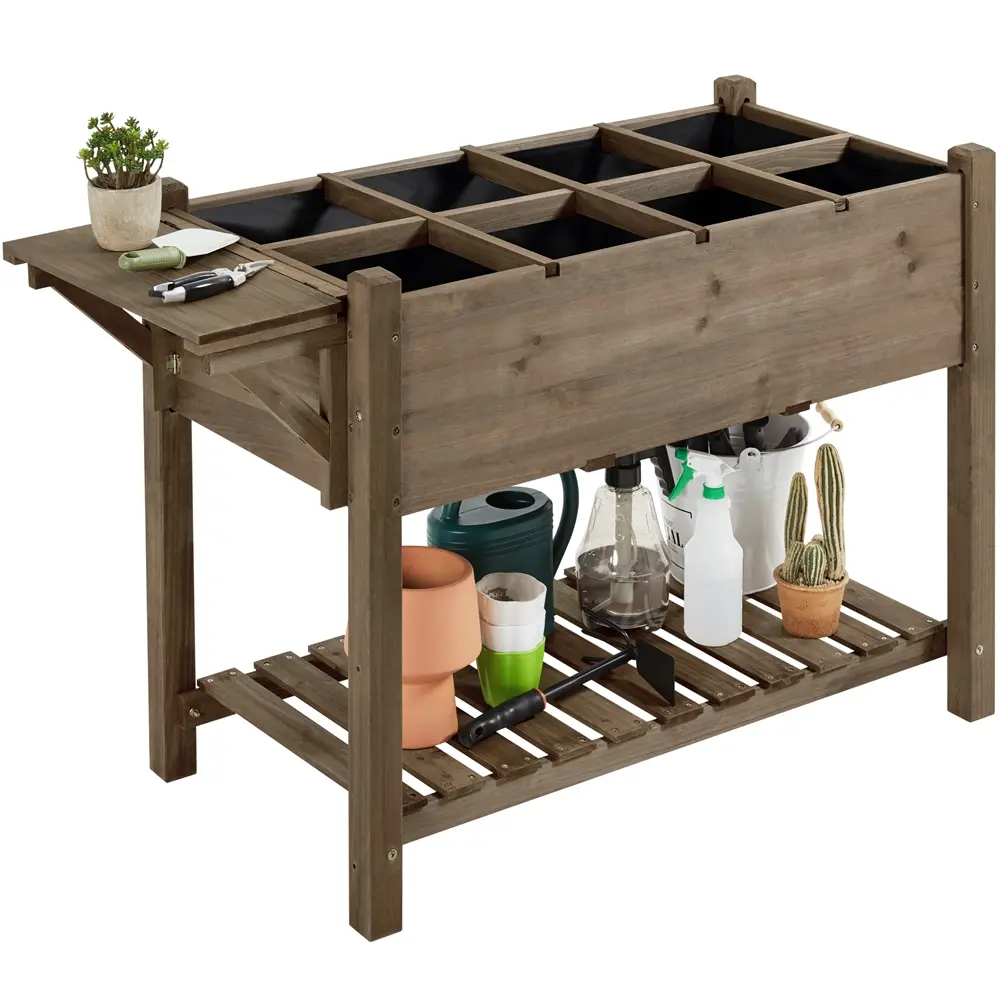 【Foldable Table Ledge】Yaheetech Solid Wood Elevated Garden Bed Planter Box with Removable Grow Grids, Fabric Inner Liner 【Foldable Table Ledge】Yaheetech Solid Wood Elevated Garden Bed Planter Box with Removable Grow Grids, Fabric Inner Liner