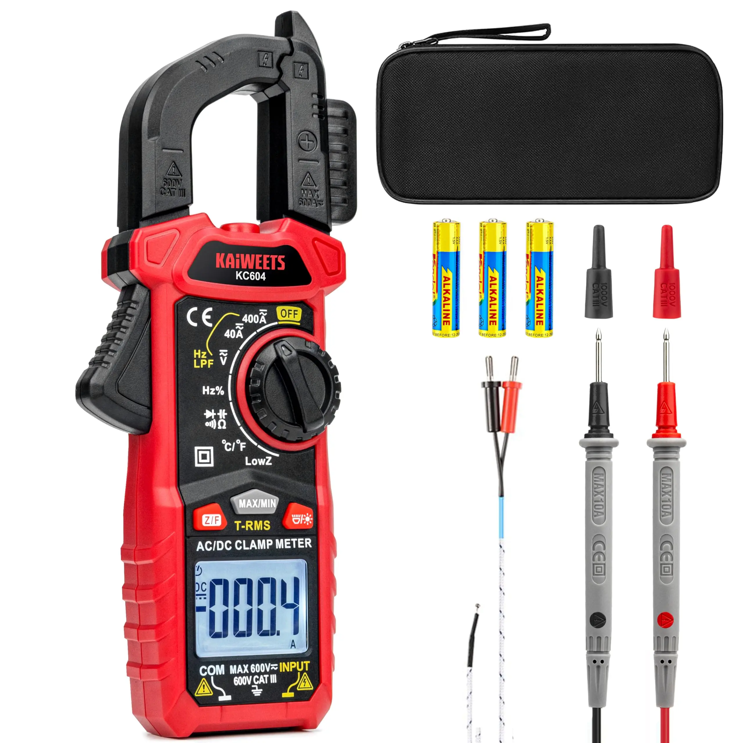 KAIWEETS Digital Clamp Meter Multimeter with D-Shaped Jaw for AC/DC Current & Voltage, Auto-ranging 4000 Counts Voltage Tester with Flashlight Backlight, Measuring Temperature Continuity Diode NCV, non-contact detection, circuit tracer