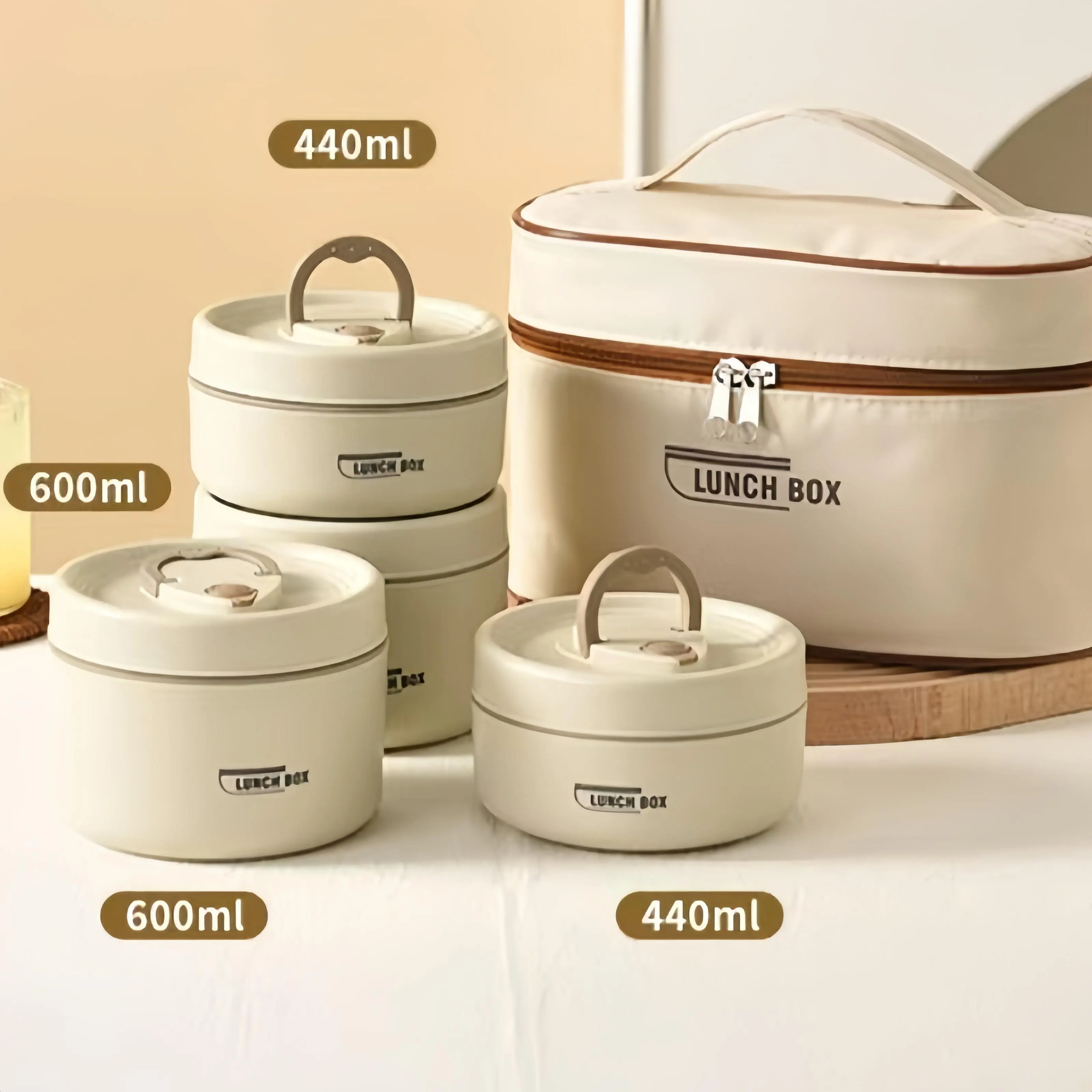 4 Pack Lunchbox Portable Insulated Food Container Set with Thermal Lunch Box 3 Stackable Layers 66 Oz 8.25 Cup White Stainless Steel Interior Double Layered Silicone Seal for Adults Kids Men Women Tableware Sets Stock Up Valentine's Day gift Christmas