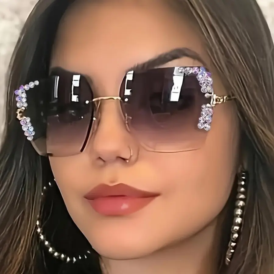 2026 New Arrival Women’s Frameless Gradient Sunglasses – Pink-Plated Metal Lightweight for Casual Outings & Photo Shoots, TikTok Shop Christmas Gift,summerwins