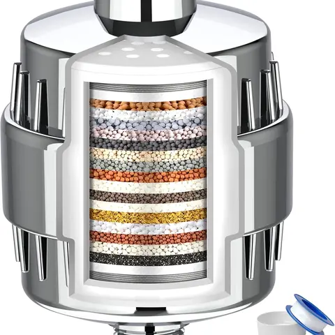 Shower Filter, 15 Stage Shower Head Filter for Hard Water, High Output Shower Water Filter to Remove Chlorine, Fluoride and Other Impurities, Improves Skin Condition
