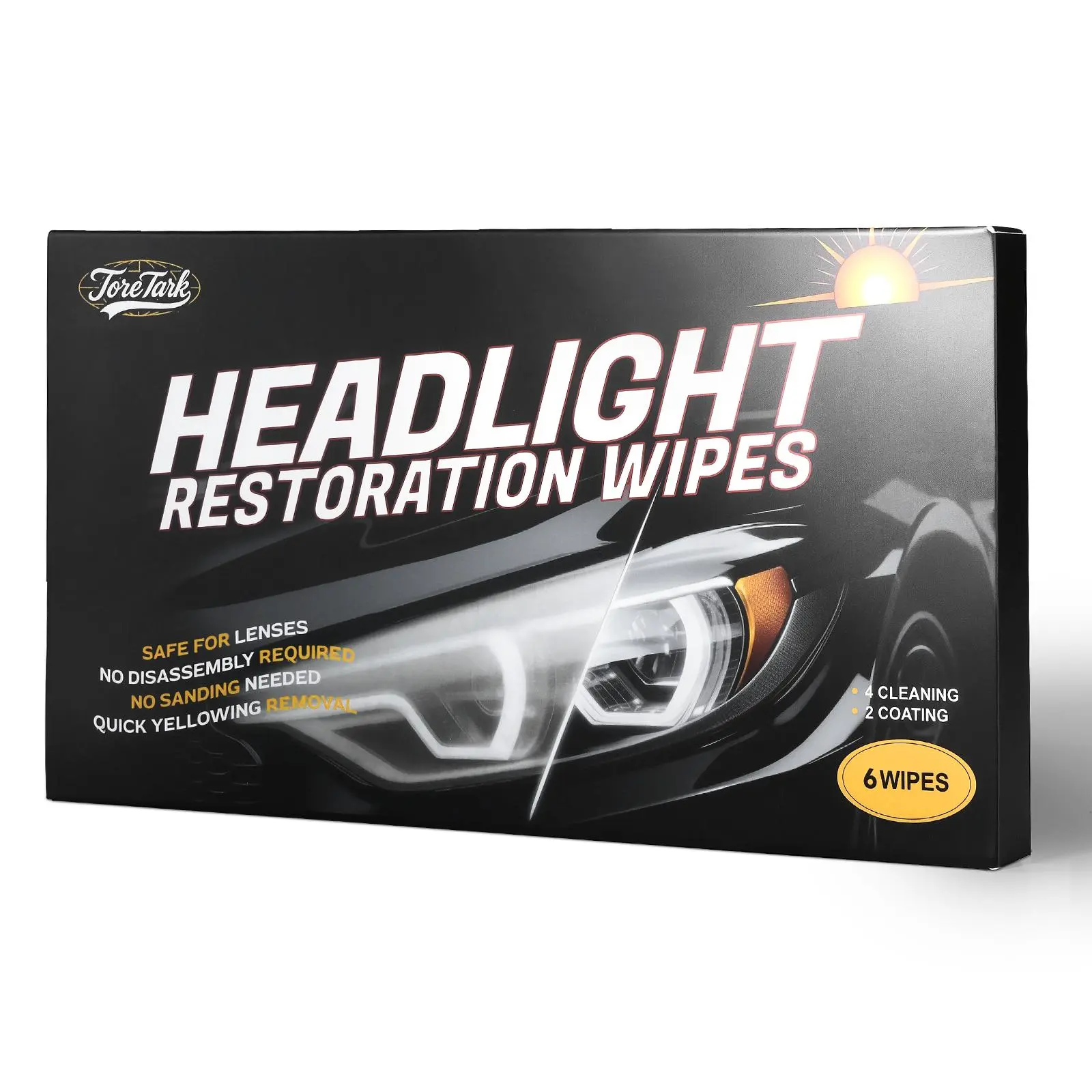Toretark Pro Headlight Restoration Kit - 2-Step 5-Minute Ceramic Headlight Cleaner, No Sanding, Restores Yellowed, Foggy, Oxidized Headlights, Removes Water Spots & UV Damage