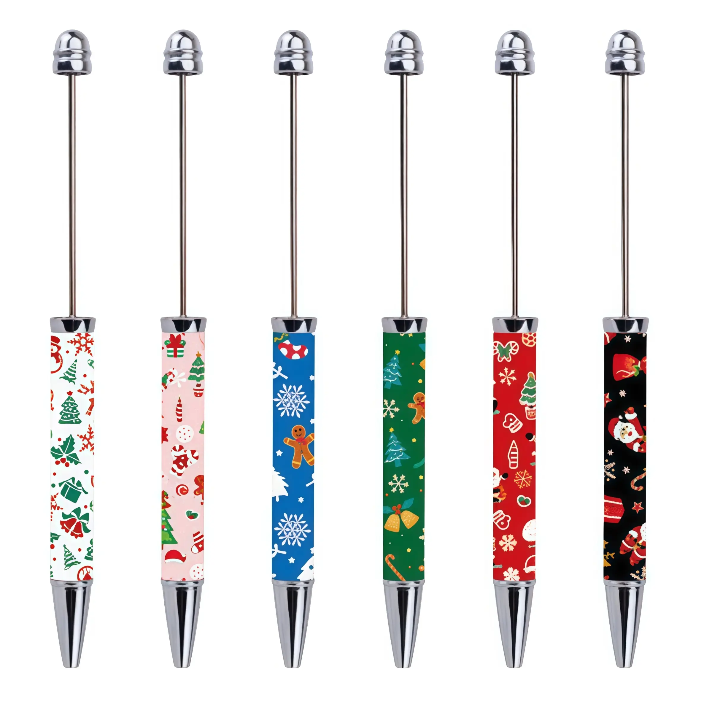 Christmas Beaded Gel Pens, Retractable Ink, Cute Santa Design, Ideal Holiday Gift & Office Use, Durable Writing Tool, 6pcs/12pcs