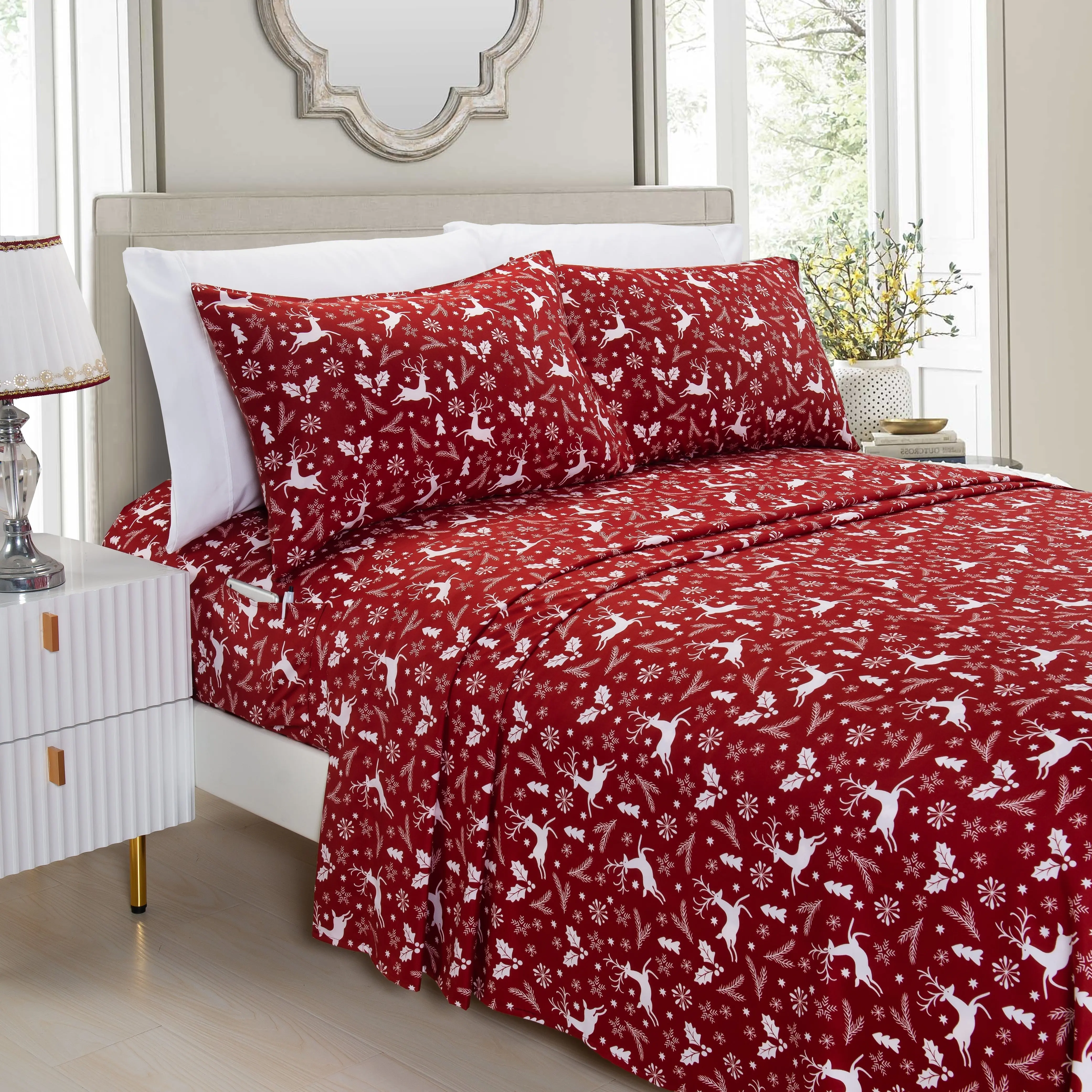 Mocassi 6-Piece Christmas Holiday Decorative Bedsheet Set - Hotel Premier Household Bedding, Silky-Soft Microfiber, All Season Bedding, All-Season Bedding Sets Collections