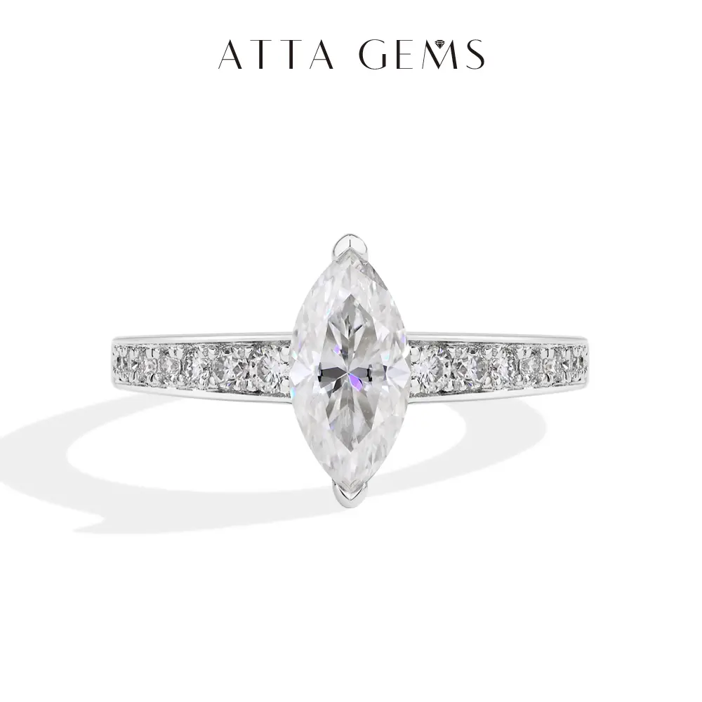 ATTAGEMS D VVS1 Color Marquise Shape 1CT Lab-Created Moissanite Ring for Women Men Unisex 925 Sterling Silver Engagement Wedding Rings Gift Jewelry Casual R291, Engagement Rings summerwins