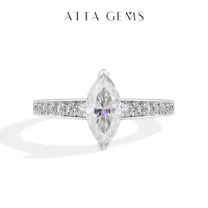 ATTAGEMS D VVS1 Color Marquise Shape 1CT Lab-Created Moissanite Ring for Women Men Unisex 925 Sterling Silver Engagement Wedding Rings Gift Jewelry Casual R291