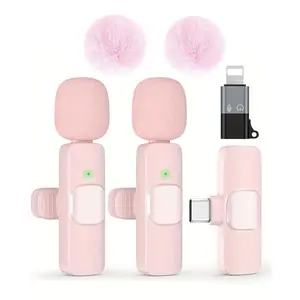 USB-C Mini Lavalier Microphone - Plug & Play Clip-On Mic for iPhone 16, iOS & Android with Noise Cancellation, Perfect for Recording, TikTok, YouTube, Vlogging (Pink)