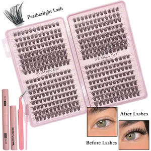 Natural Lash Extension Kit 384Pcs Lash Clusters Kit Wispy Eyelash Extensions 8-16MM Individual Lashes Extensions with Bond and Seal Lash Remover and Tweezers, Brush, DIY at Home Eyelash Extension Glue Eyelashes Extensions Kit