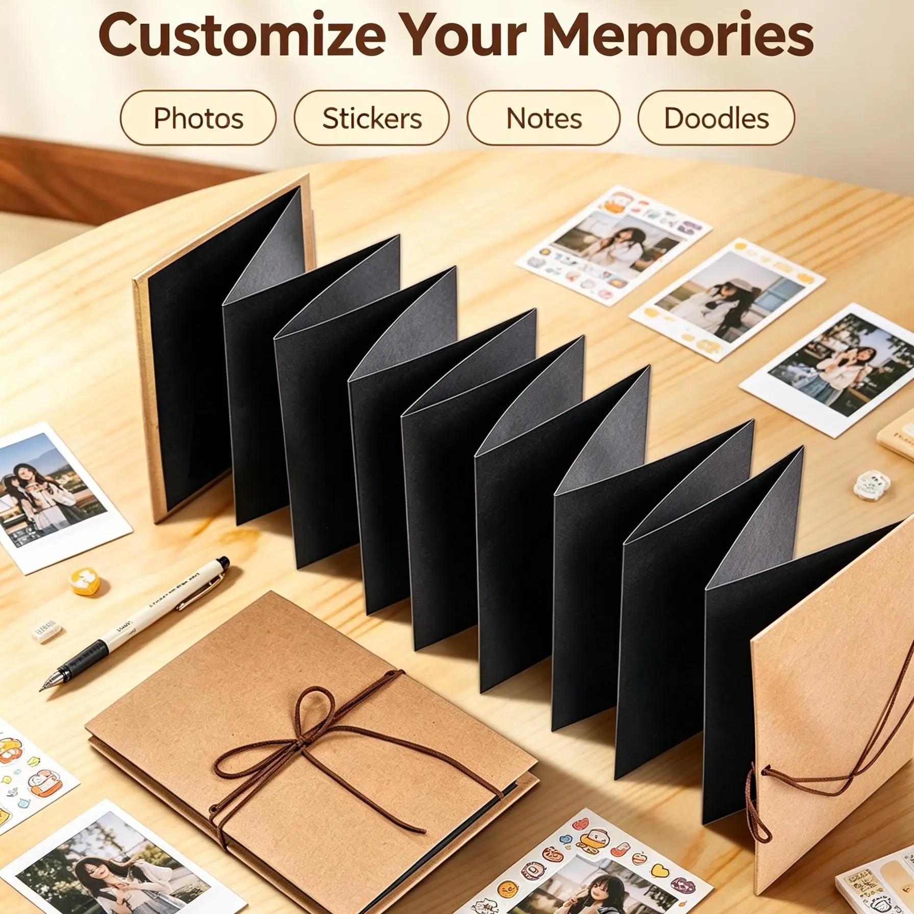 DIY Accordion Craft Scrapbook Photo Album, Expandable 16-Panel 34-Page Memory Book, Creative Handmade Keepsake for Couples Gift