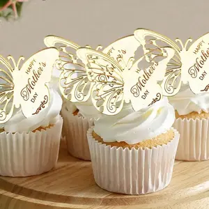 Mother's Day Acrylic Cupcake Decorations, Butterfly Hollow Cutout Cake Topper Ornaments, Perfect for Birthday Parties, Mother's Day, Holiday Decor