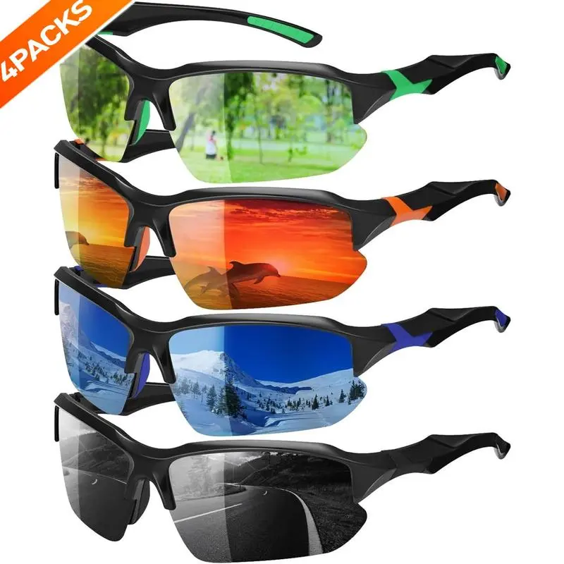 4-Pack Polarized Sports Sunglasses for Men & Women  100% UV Protection  Lightweight Half Frame & Rimless Eyewear  Durable Outdoor Glasses for Running, Cycling, Hiking & Beach Days