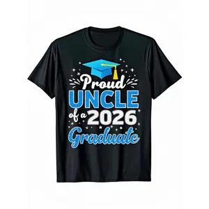 Proud Uncle of a Class of 2026 Graduate Senior 2026 T-Shirt |   Casual Style 2, Unisex, Loose Fit, Crew Neck, Slight Stretch Fabric, Perfect for Spring, Valentine'S Day, St Patrick'S Day, Graduation Season, Easter, Retired Gifts for Dad, Mom, Parents