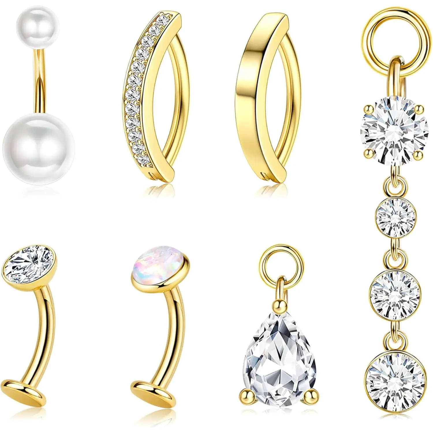 FIASASO 10-12mm Floating Belly Button Ring  Hypoallergenic Surgical Stainless Steel belly rings for Women CZ Pearl Clicker Navel Piercing Jewelry Pack Navel Rings Body Jewelry