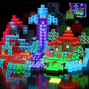 200 PCS-Fluorescent Magnetic Building Blocks with Drawstring Bag Bright Toys STEM Montessori Sensory Toys Birthday Couple Gifts