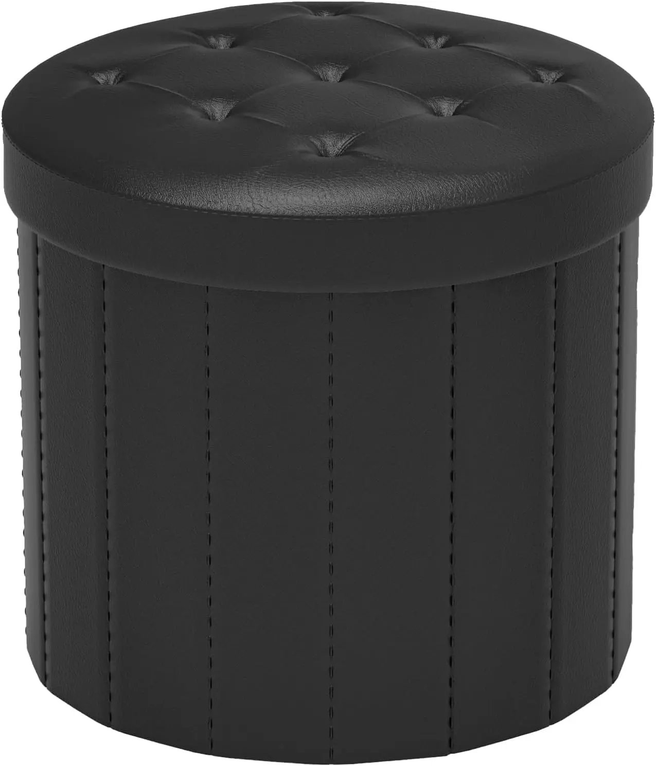 Folding Storage Ottoman Round 14" x 14" x 13"Inch, Foot Stool with Thicker  Padded Seat Small Leather Storage Ottoman Bench Foot Rest for Living Room Foldable Pouf Coffee Table,Black
