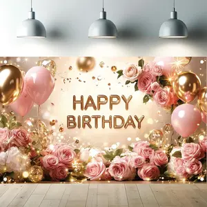Birthday backdrop tapestry, Happy Birthday backdrop banner, polyester birthday party wall backdrop tapestry, photo backdrop banner, women's room decoration.