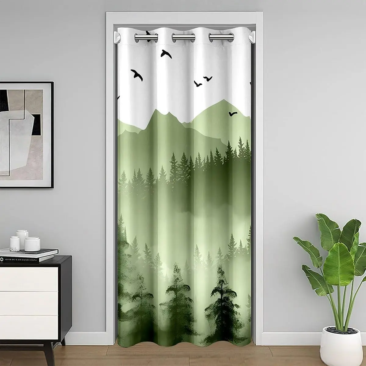 Feelyou 34x80in Privacy Grommet Curtain - Thermal Insulated, 30%-50% Blackout, Forest Wild Nature Tree Design, 1 Green Panel Window Curtain for Bedroom Decor, Privacy Grommet Curtains, Thermal Insulated Curtain