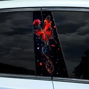 Butterfly & Rose Pattern Car Window Sticker, Self-adhesive Car B-pillar Sticker, Waterproof & Anti-scratch Car Decorative Sticker for Car, Wall, Glass, Sticker for Cars