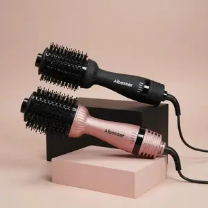 Aibesser 4-in-1 Dual Voltage Hot Air Handle Volumizer Hair with Ceramic Tourmaline Ionic Curling Brush Lightweight Plug Dryer/Curler/Straightener/Scalp Massager, Anti-Scald Bristles, Intelligent Heat Control, Cold & Hot Air Cycle summerwins
