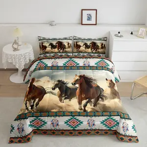 Feelyou Luxury Galloping Horse Bedding Set - Brown Running Horse Designer Comforter & Duvet, Luxury Microfiber Quilt for Bedroom Decor